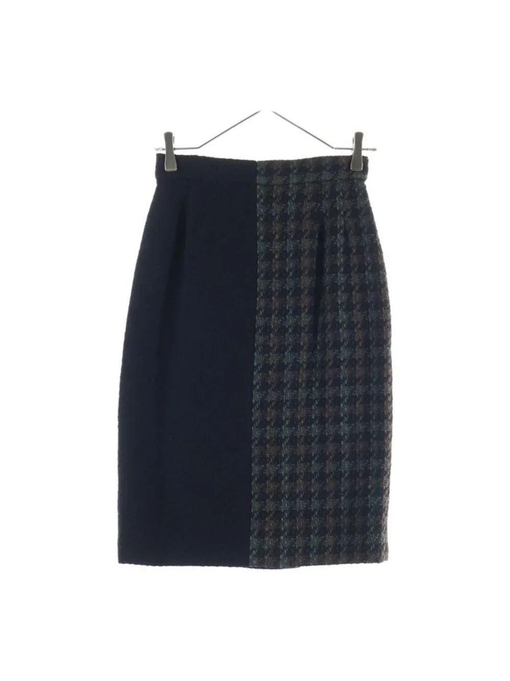 Chanel Coco Button Wool Tweed Set Vintage Tight Skirt 38 Black Green Brown